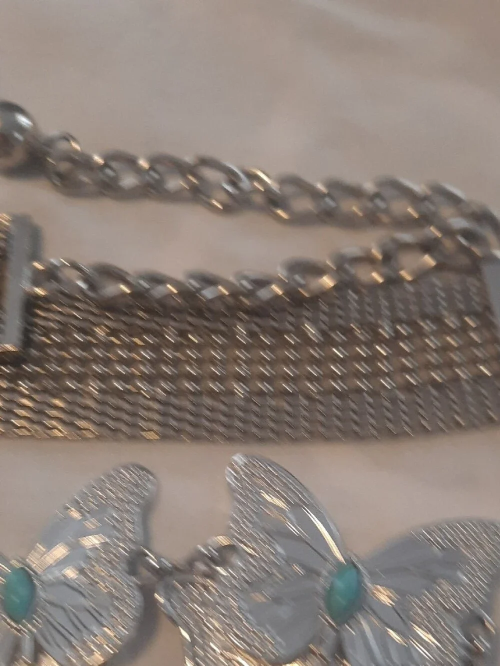 Silver Butterfly-Link Belt And Silvertone Mesh Belt